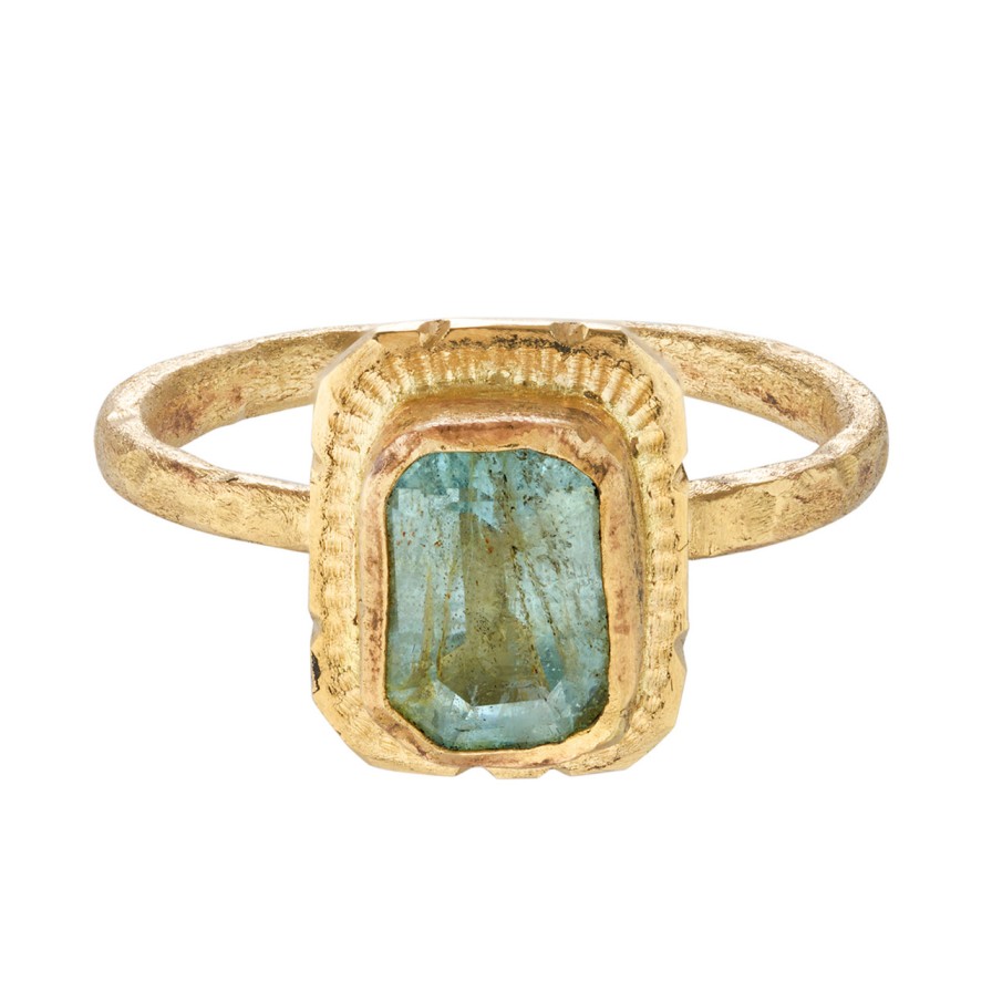 Rings Tomfoolery London | A Love Begun By The Ocean Ring With Aquamarine & 14Ct Yellow Gold