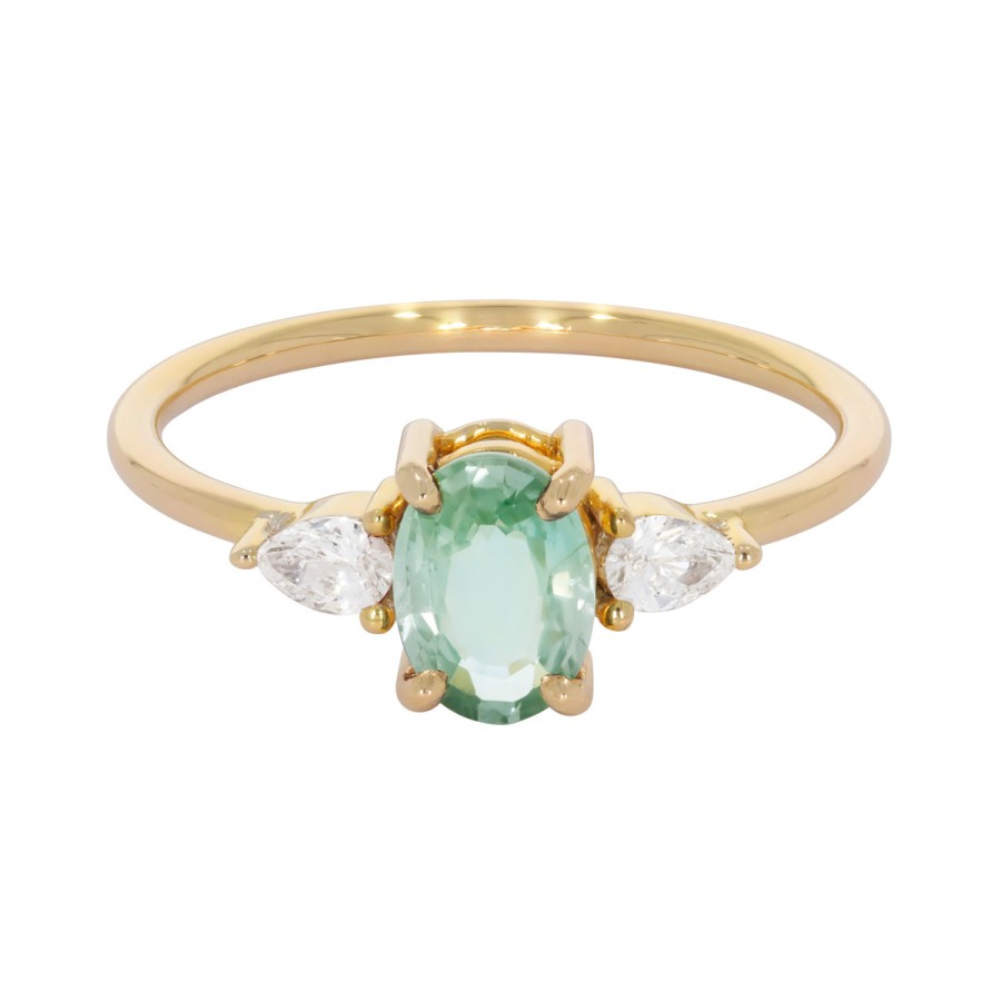 Rings Tomfoolery London | Trio Mint Oval Beryl And Diamond Ring