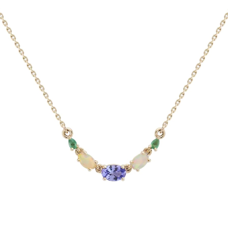 Necklaces Tomfoolery London | Multi Gemstone Claw Set Necklace With Tanzanite, Opal & Emerald