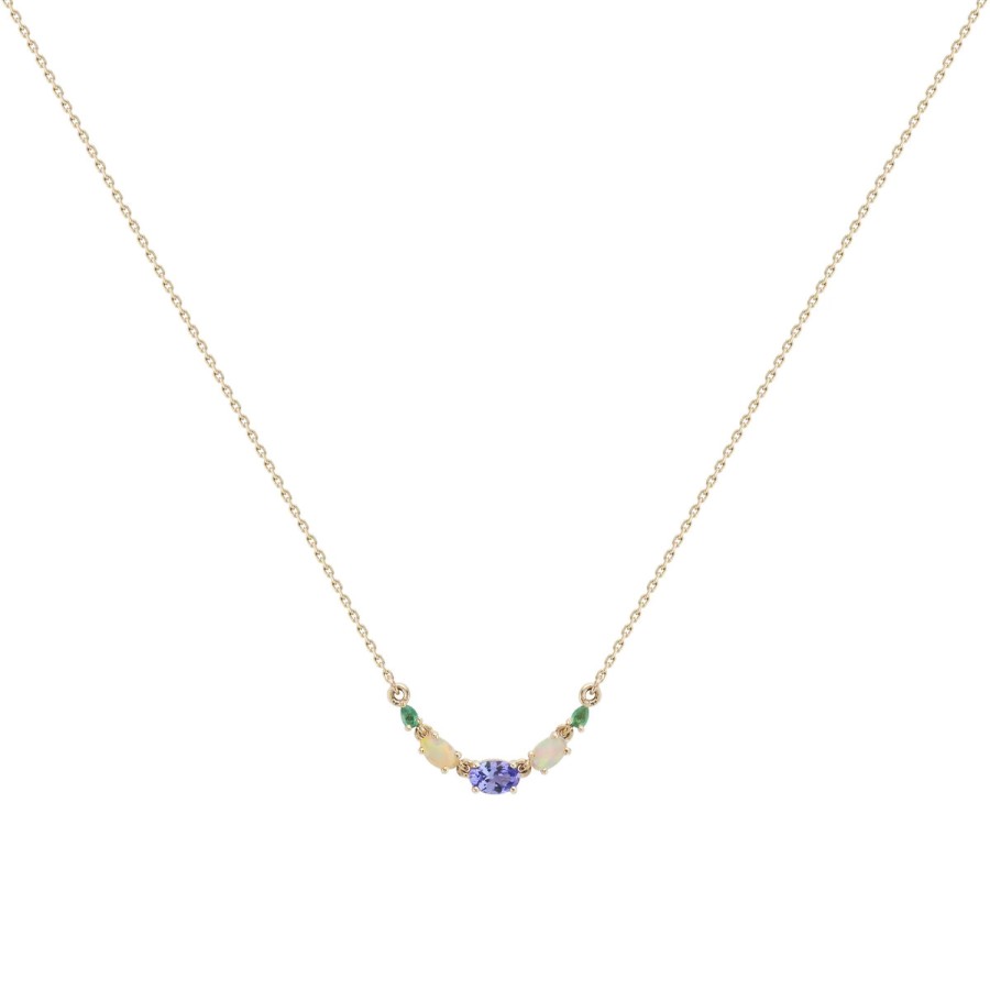 Necklaces Tomfoolery London | Multi Gemstone Claw Set Necklace With Tanzanite, Opal & Emerald