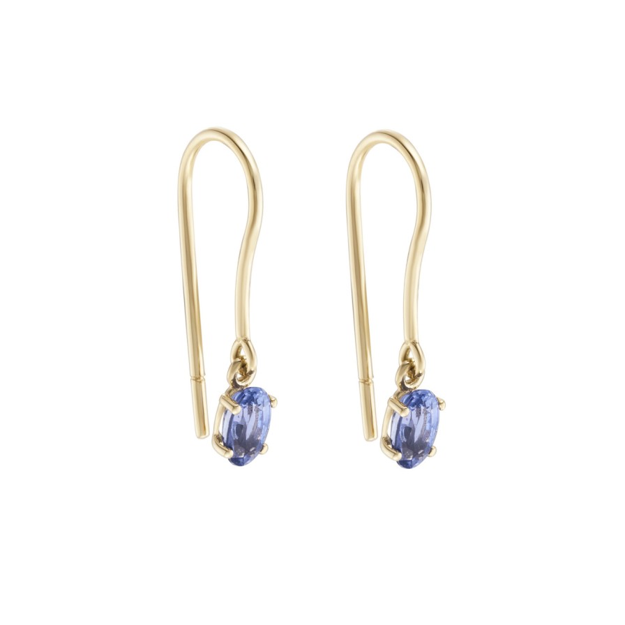 Earrings Tomfoolery London | Solo Oval Blue Sapphire Drop Earrings