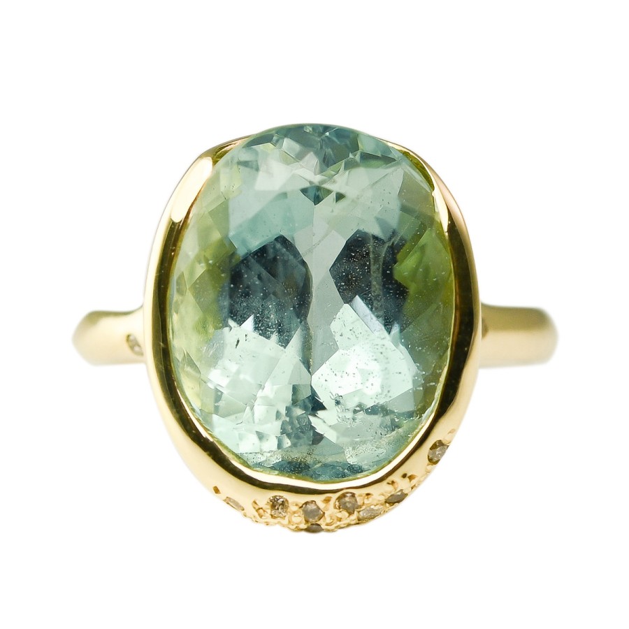 Rings Tomfoolery London | 7.5Ct Rare Teal Aquamarine Ring In 18Ct Yellow Gold