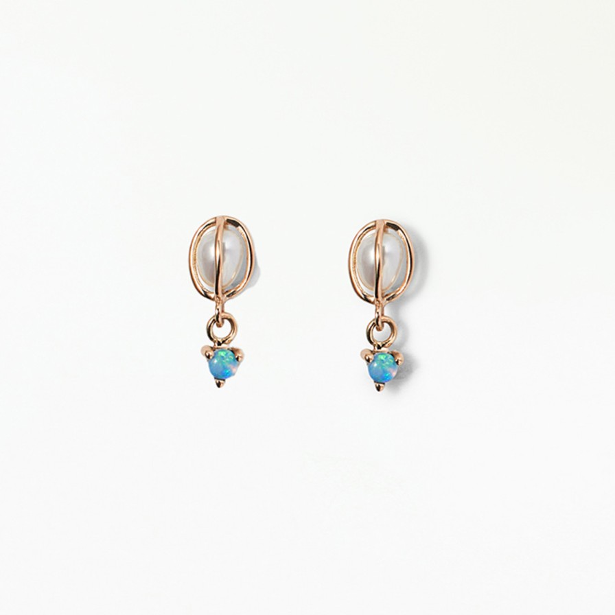 Earrings Tomfoolery London | Caged Pearl & Opal Drop Earrings