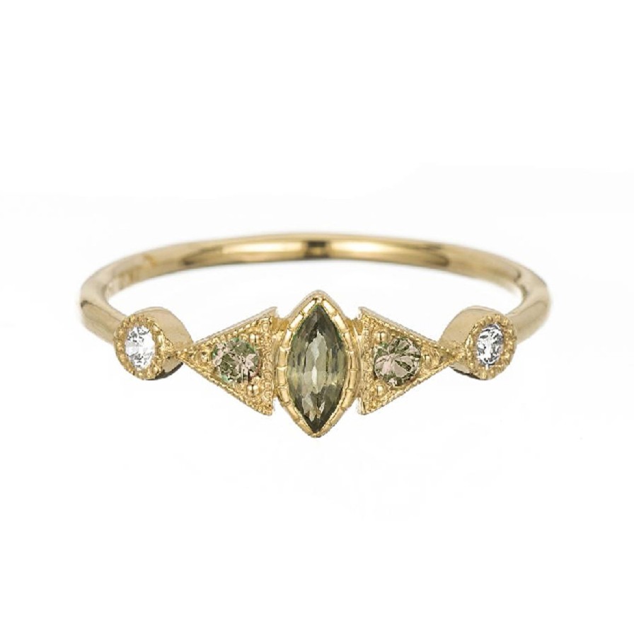 Rings Tomfoolery London | Green Sapphire Marquise Duo Deco Ring