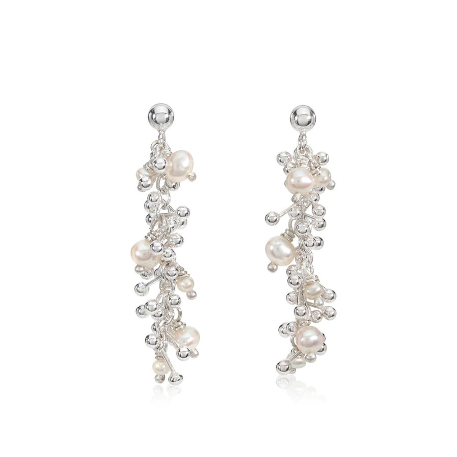 Earrings Tomfoolery London | Joy Pearl Drop Earrings Silver