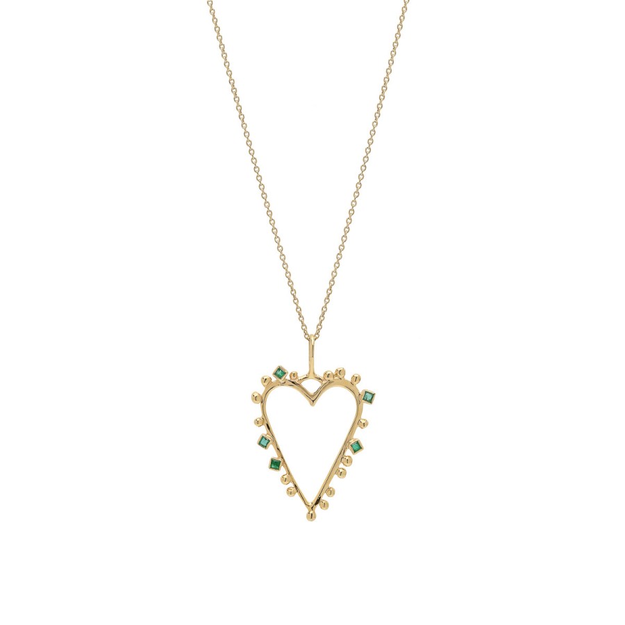 Necklaces Tomfoolery London | 14Ct Long Emerald Heart