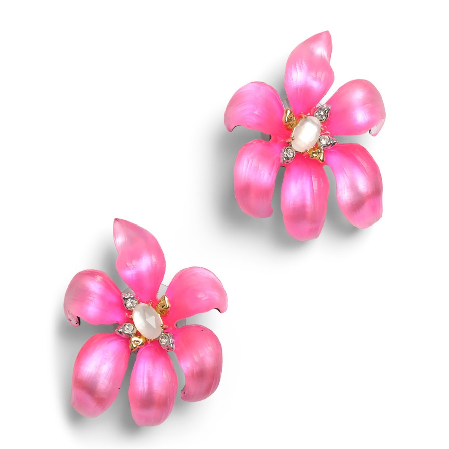 Earrings Tomfoolery London | Lily Lucite Flower Post Earring Magenta