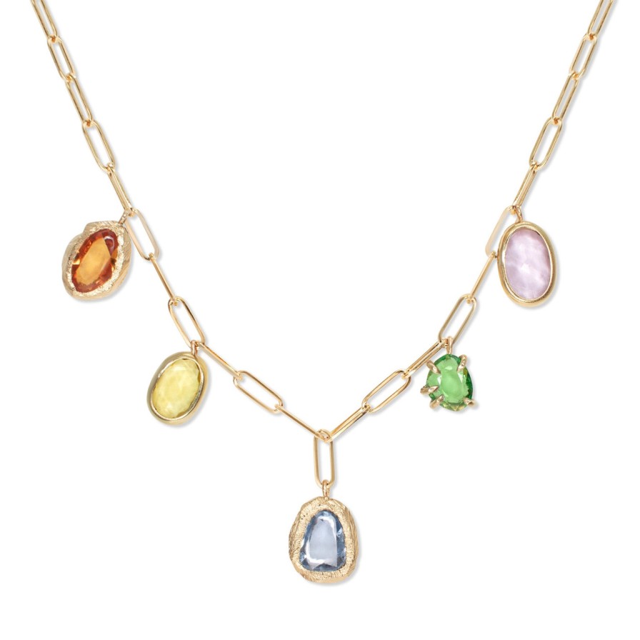 Necklaces Tomfoolery London | Five Stone Necklace In Rainbow Sapphires