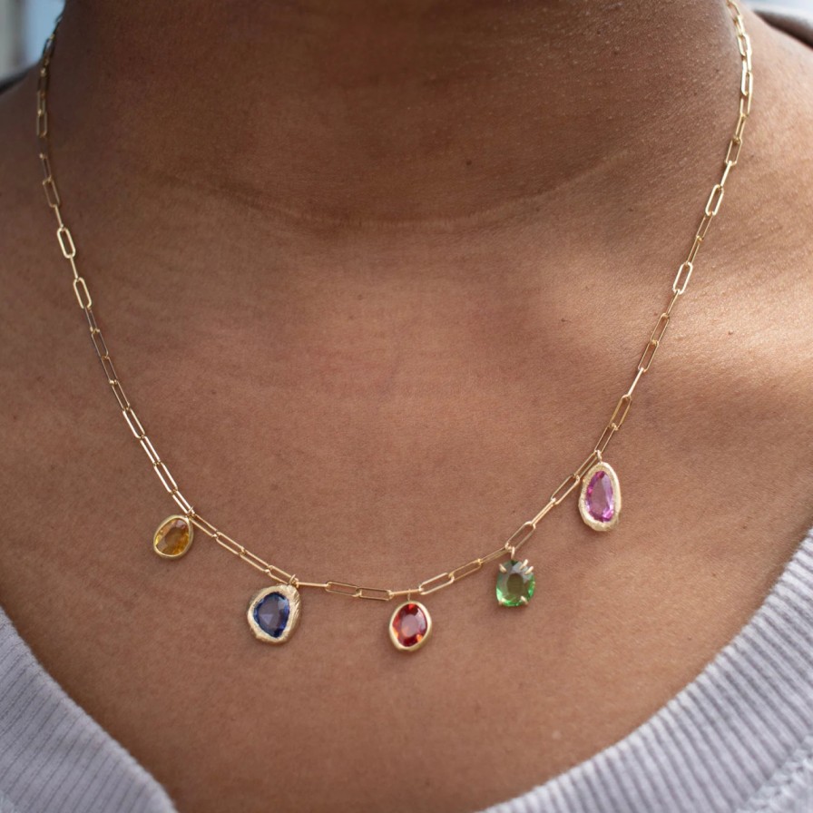 Necklaces Tomfoolery London | Five Stone Necklace In Rainbow Sapphires