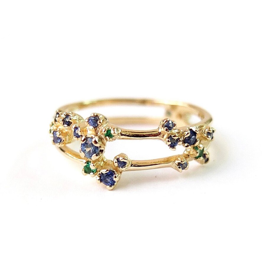 Rings Tomfoolery London | Sparkler Double Band Ring With Blue Sapphire + Emerald