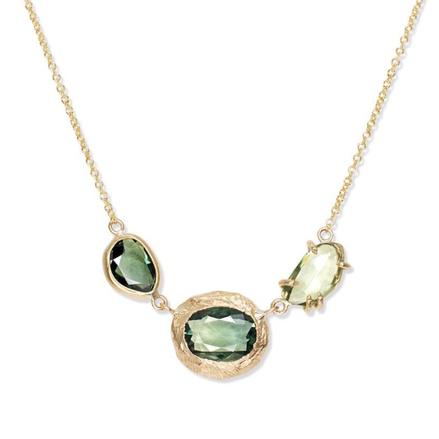 Necklaces Tomfoolery London | Three Stone Green Sapphire Necklace