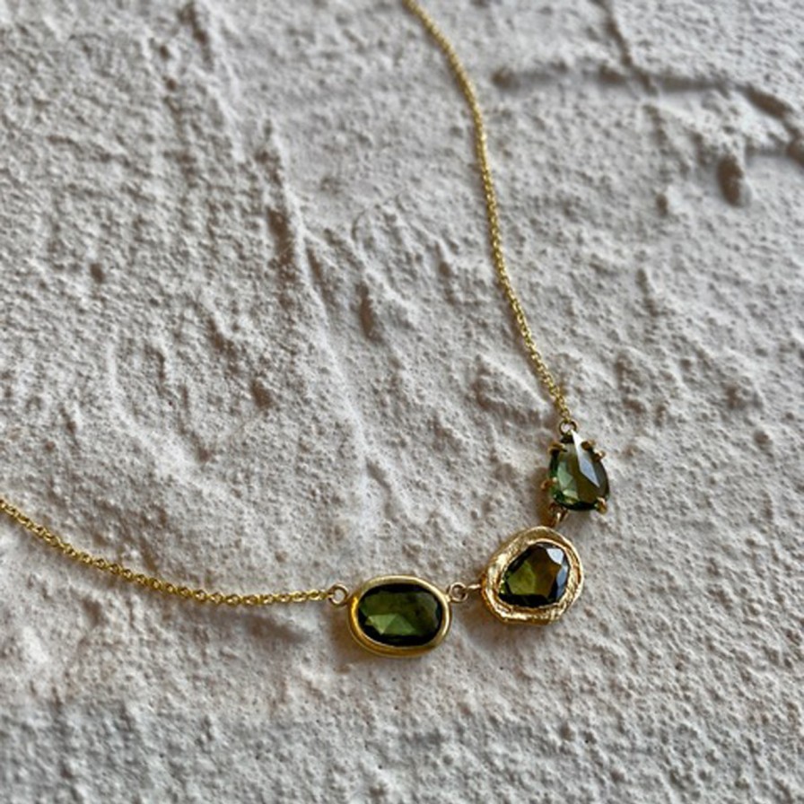 Necklaces Tomfoolery London | Three Stone Green Sapphire Necklace