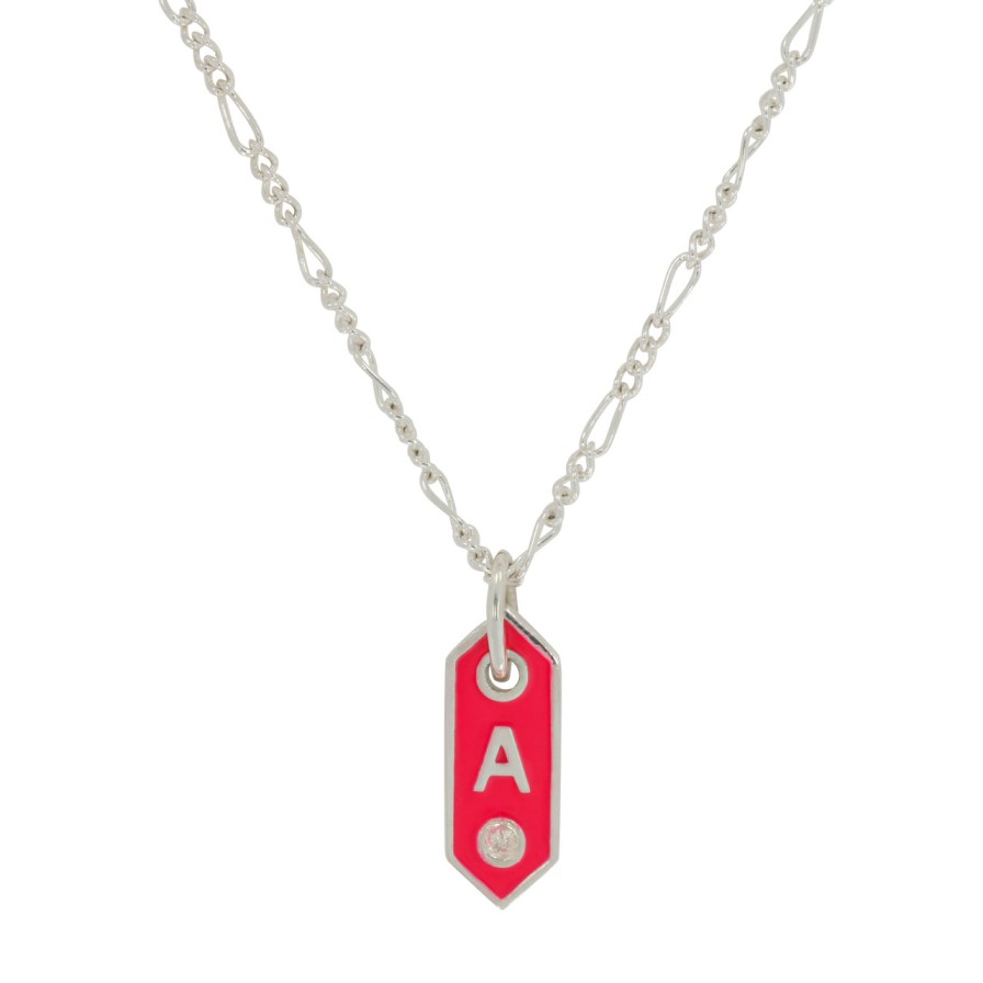 Necklaces Tomfoolery London | Tiny Signet Enamel & Diamond Initial Letter Pendant Necklace