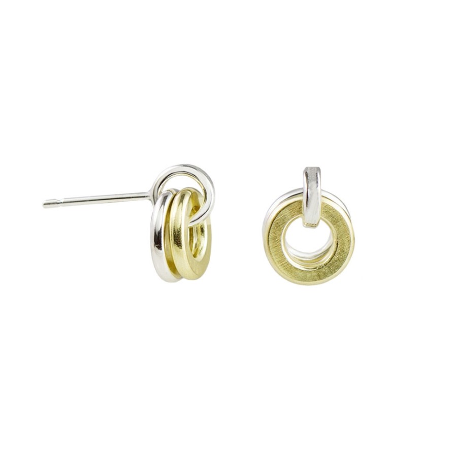 Earrings Tomfoolery London | Ripple Hoop Studs In Silver And 18Ct Gold