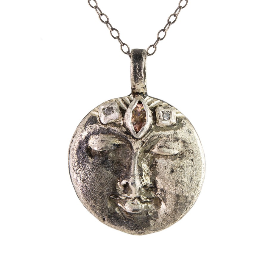 Necklaces Tomfoolery London | All That Ever Was Silver & Pink Tourmaline Moon Necklace