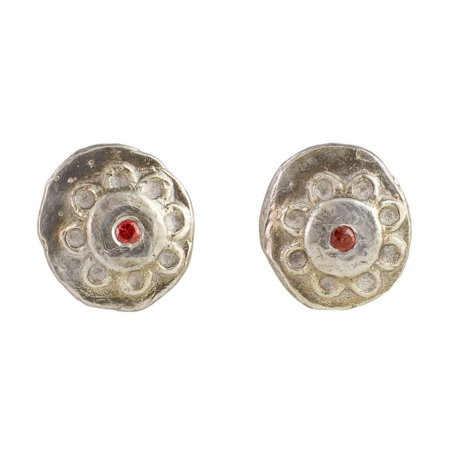 Earrings Tomfoolery London | Pink Sapphire & Silver Flower Studs