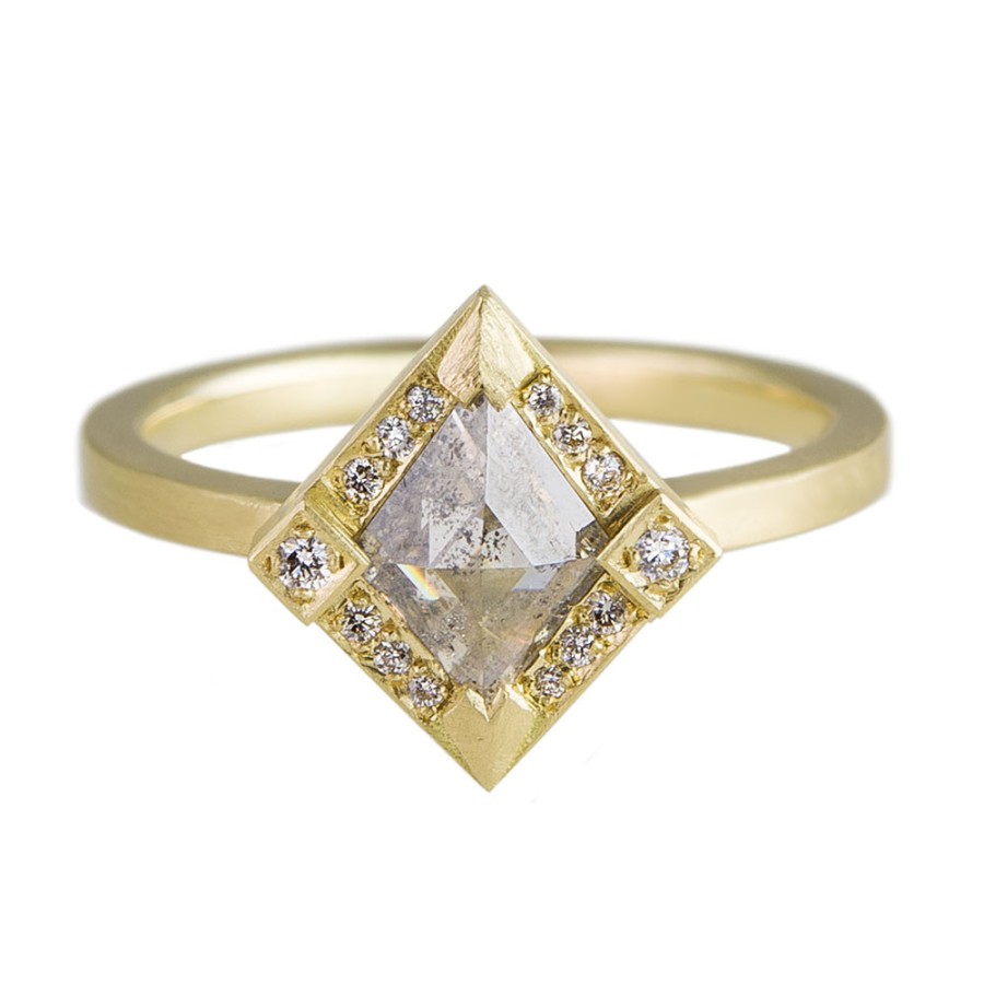 Rings Tomfoolery London | 18Ct Yellow Gold Salt & Pepper Rhombus Rose Cut Diamond Ring