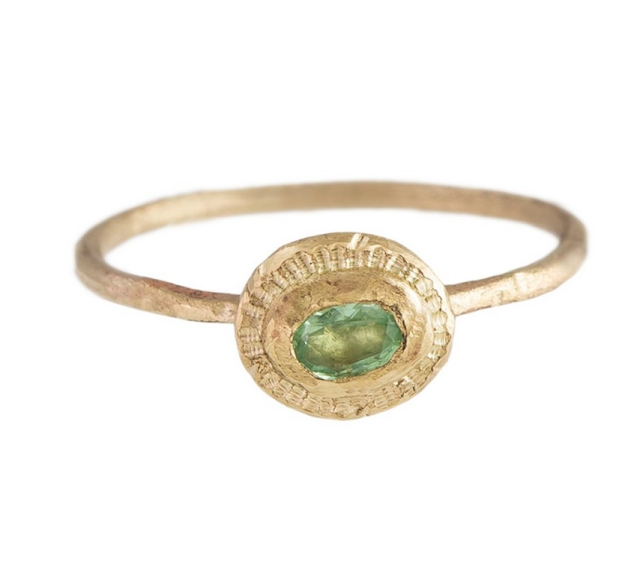 Rings Tomfoolery London | She Sits By The Ocean' Thin 14Ct Yellow Gold & Paraiba Tourmaline Ring