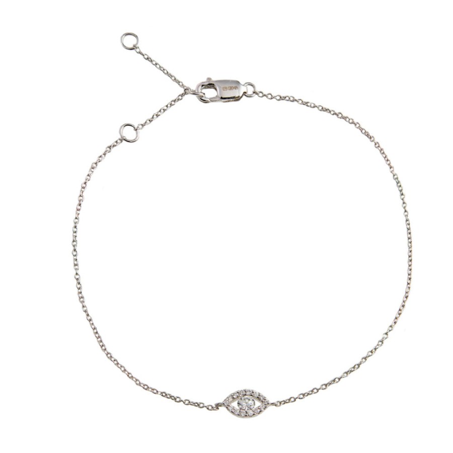 Bracelets Tomfoolery London | 14Ct White Gold Diamond Evil Eye Bracelet