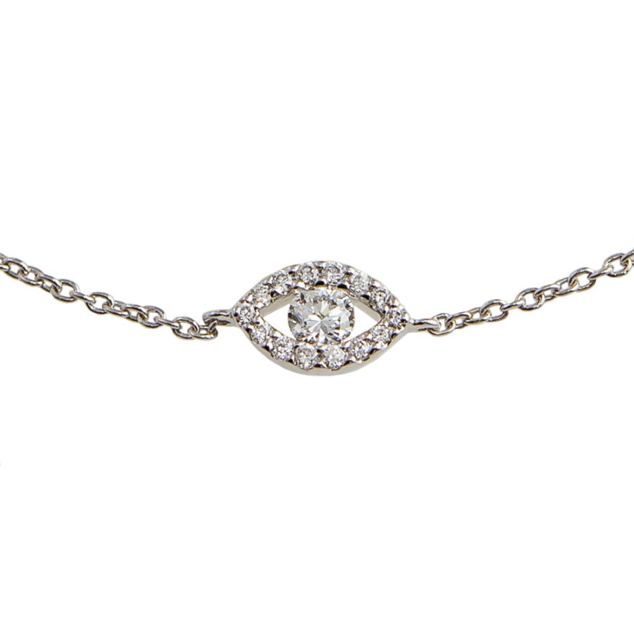 Bracelets Tomfoolery London | 14Ct White Gold Diamond Evil Eye Bracelet