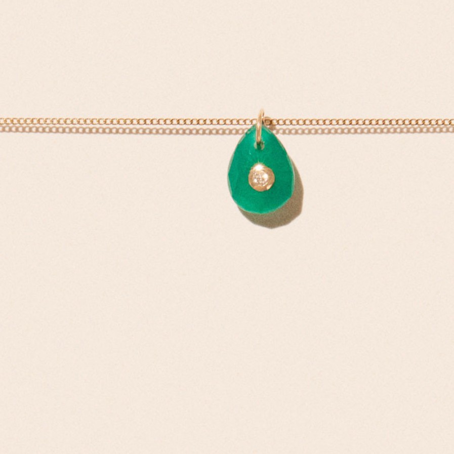 Necklaces Tomfoolery London | Orso Mini 14Ct Yellow Gold & Green Onyx Pendant