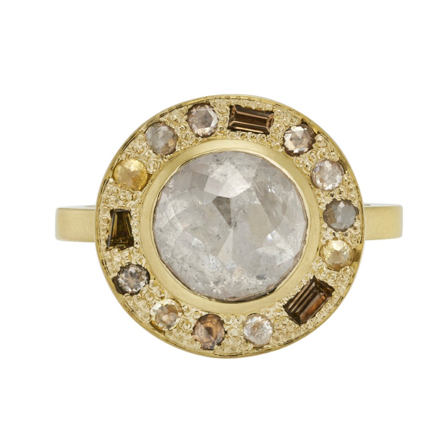 Rings Tomfoolery London | 18Ct Yellow Gold Puzzle 3.46Ct Round Rose Cut Diamond Ring