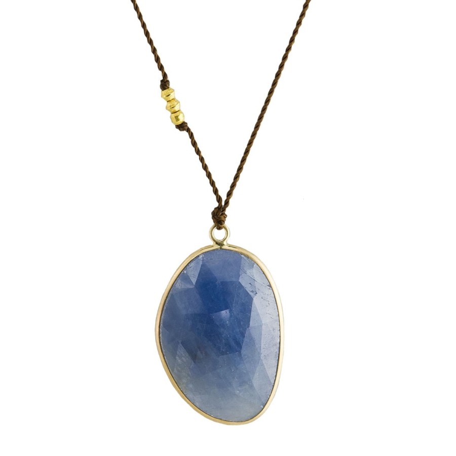 Necklaces Tomfoolery London | Oval Sapphire & 14Ct Yellow Gold Cord Necklace