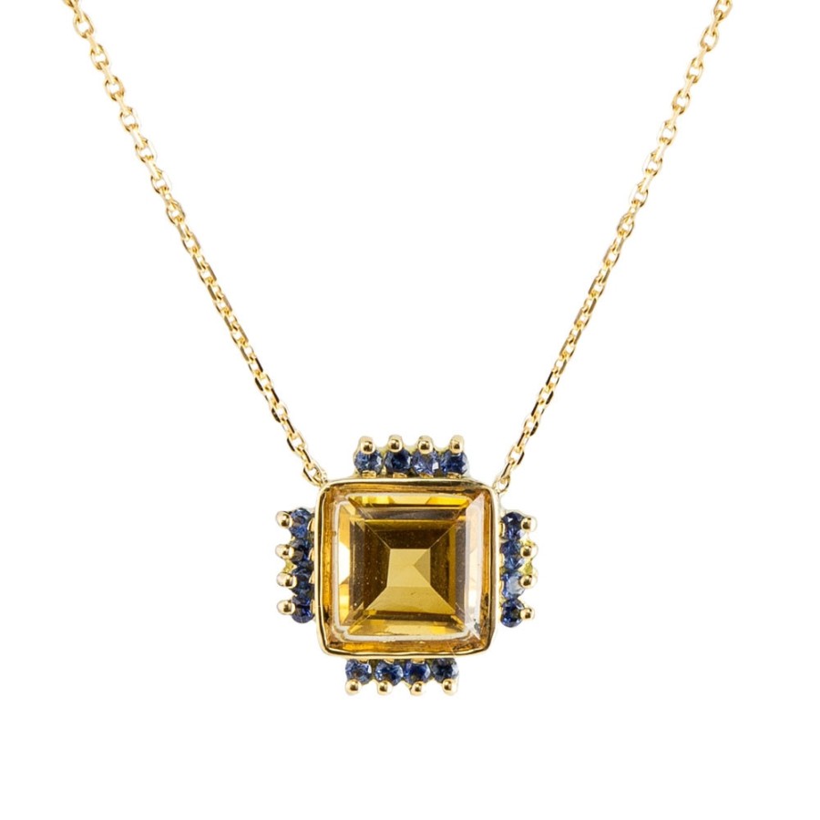 Necklaces Tomfoolery London | 18K Yellow Gold Citrine Sapphire Les Lucioles Necklace