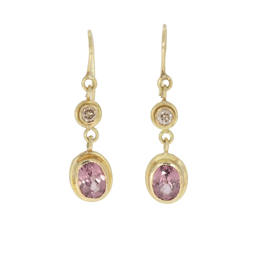 Earrings Tomfoolery London | Garnet And Diamond 18Ct Gold Drop Earrings