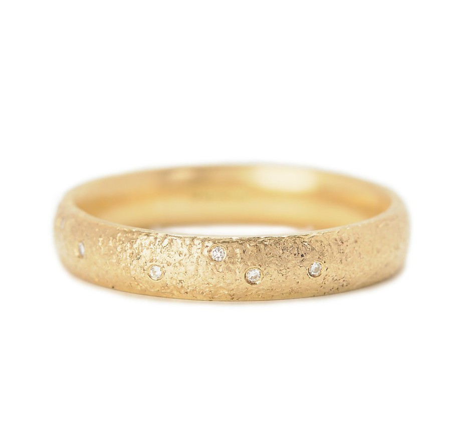 Rings Tomfoolery London | 18Ct Yellow Gold White Diamond Scattered Eternity Ring 4Mm