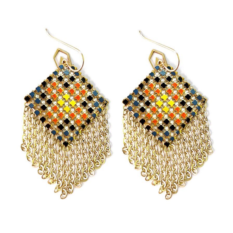 Earrings Tomfoolery London | Red Cross Fringe Mesh Drop Earrings