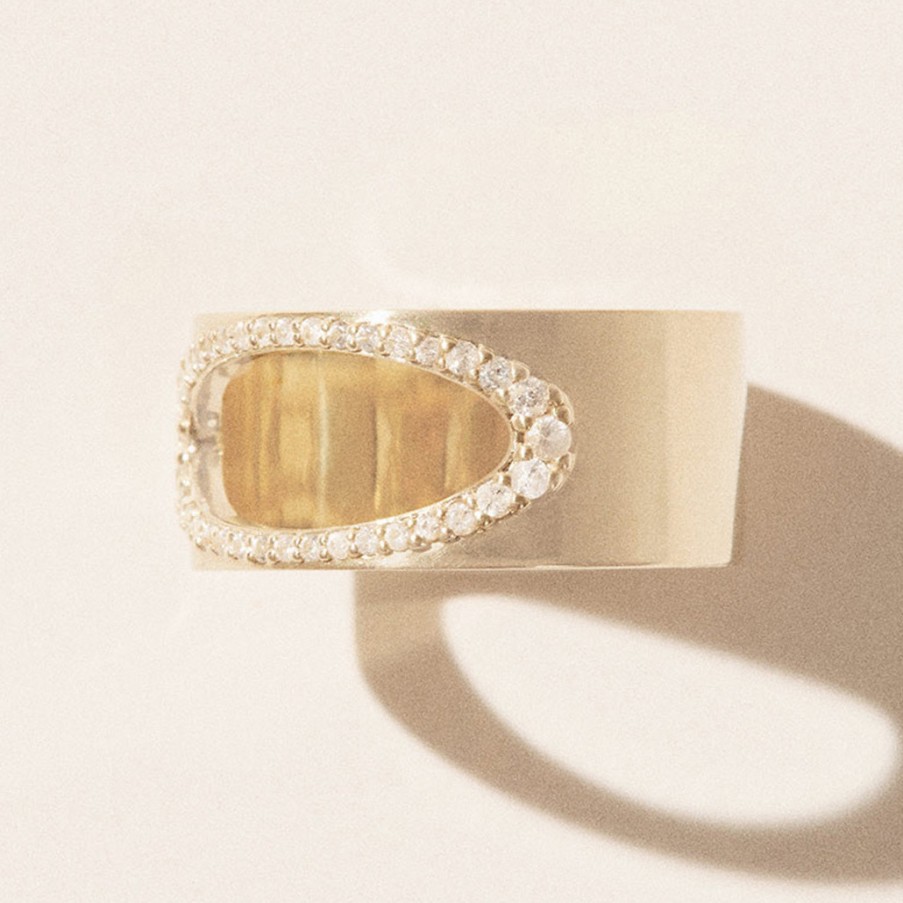 Rings Tomfoolery London | Gigi Yellow Gold & White Sapphire Wide Ring