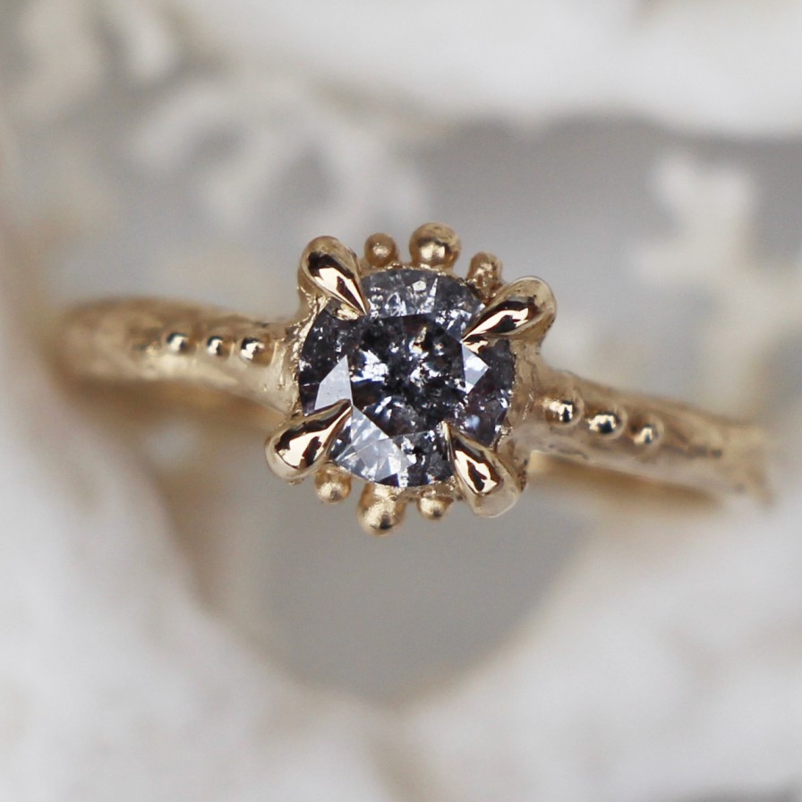 Rings Tomfoolery London | Salt & Pepper Diamond Solitaire Urchin Ring