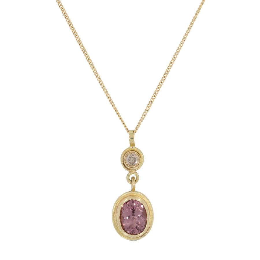 Necklaces Tomfoolery London | Malalia Garnet And Diamond 18Ct Gold Pendant