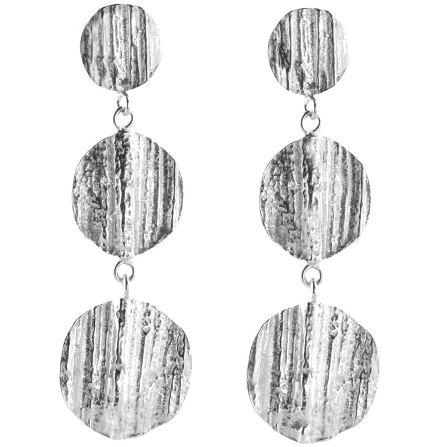 Earrings Tomfoolery London | Silver Oak Triple Disc Drop Earrings