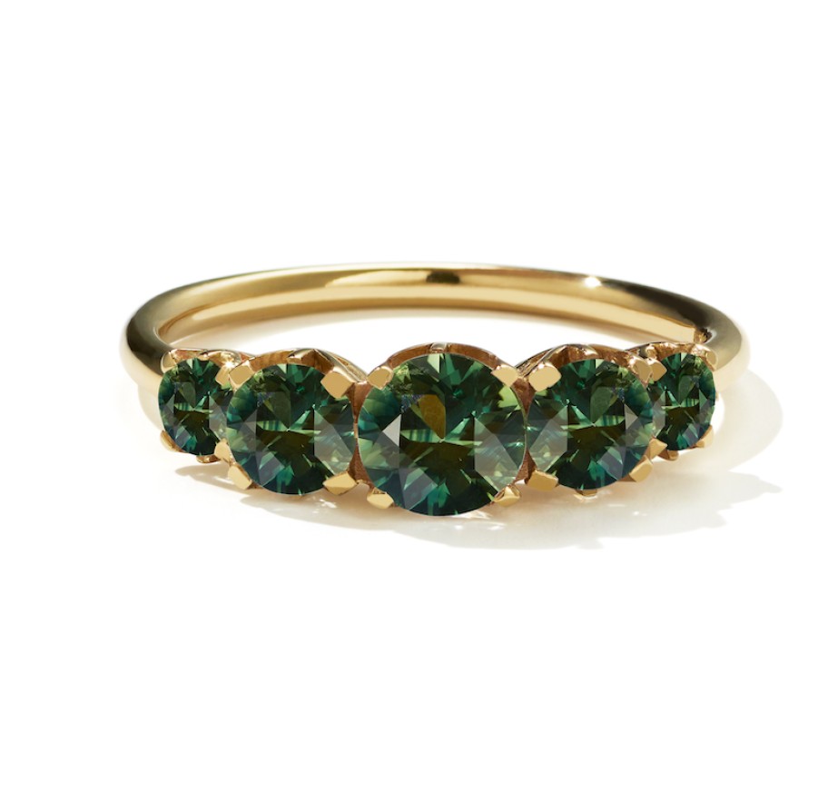 Rings Tomfoolery London | Signature Green Sapphire 5 Stone Ring