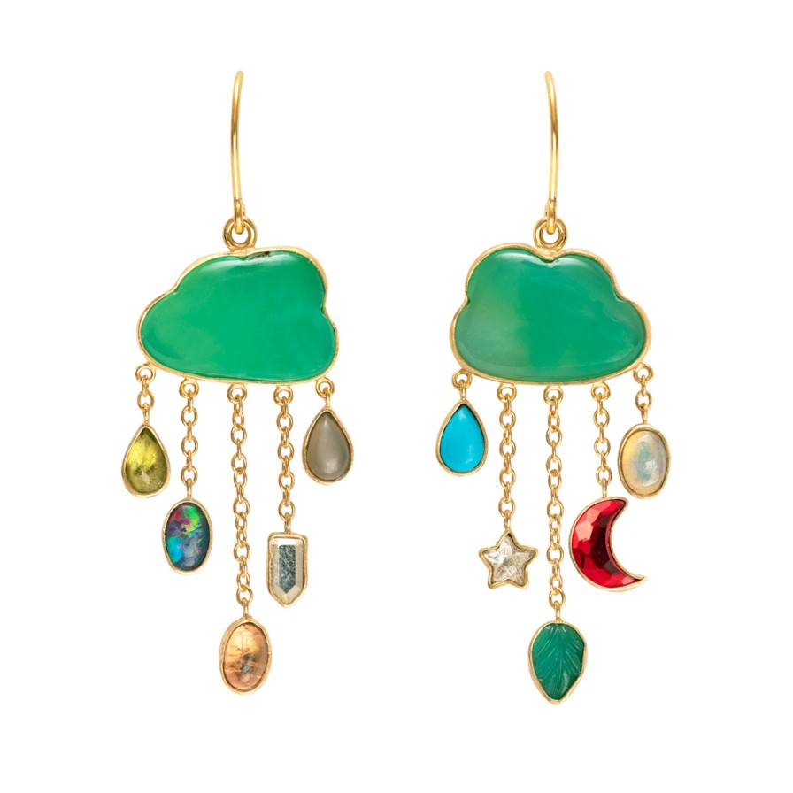 Earrings Tomfoolery London | Cloud & Rain Chain Drop Earrings In Chrysoprase