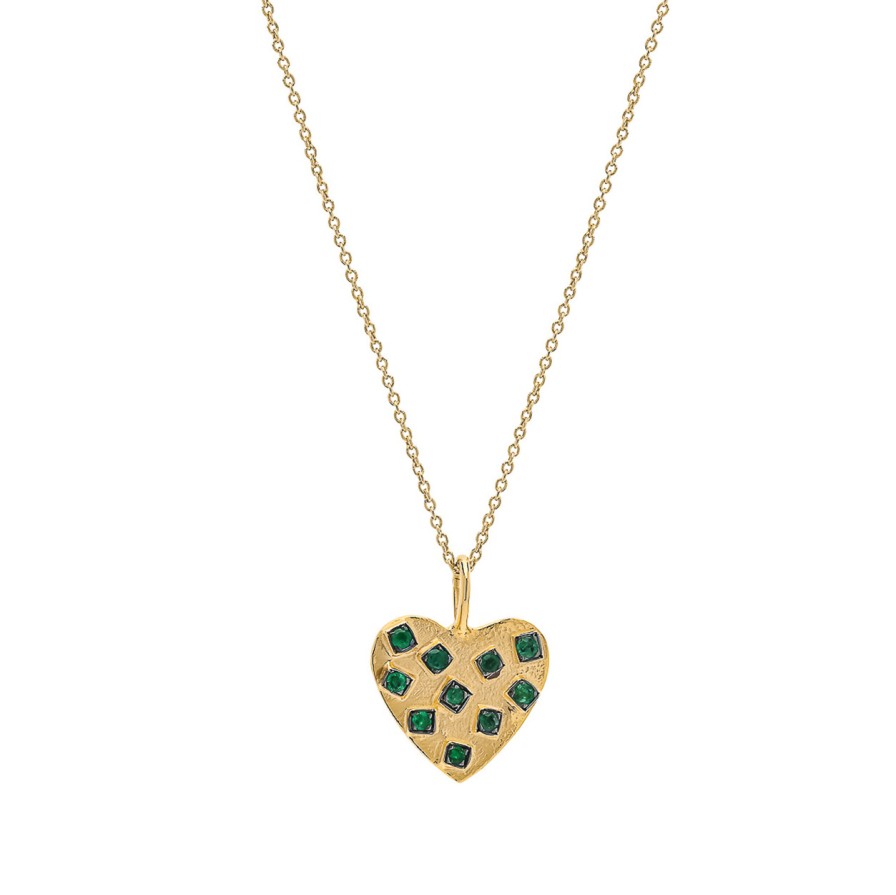 Necklaces Tomfoolery London | Gold & Emerald Heart Pendant