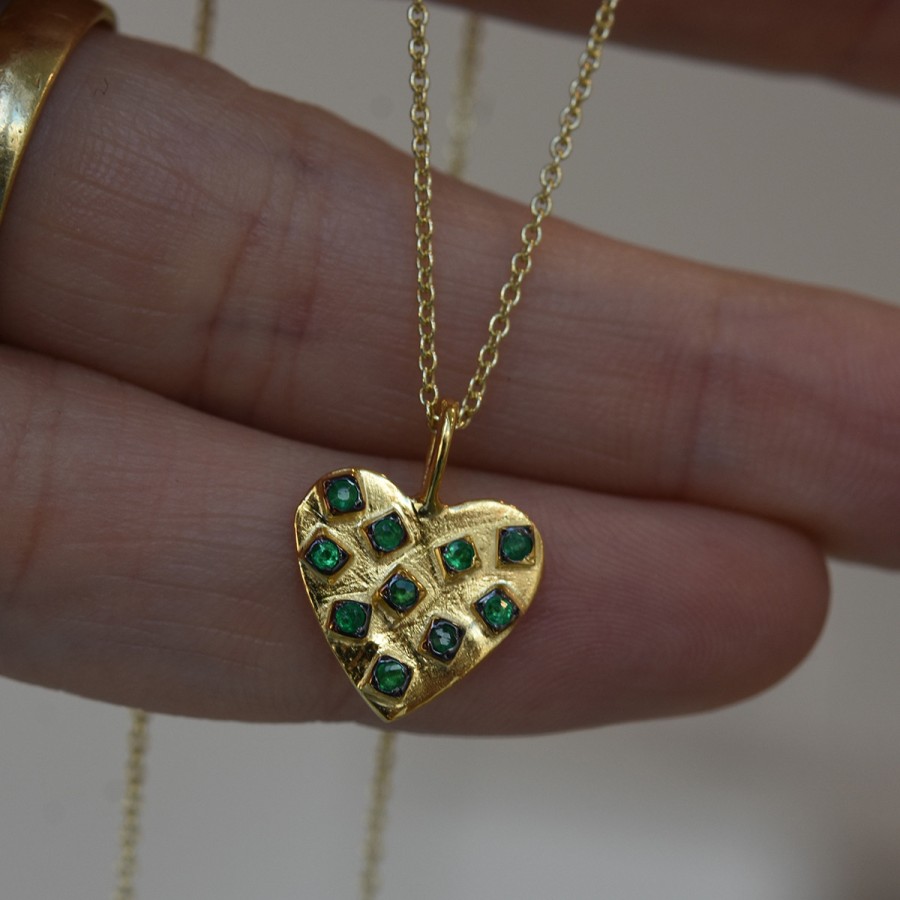 Necklaces Tomfoolery London | Gold & Emerald Heart Pendant