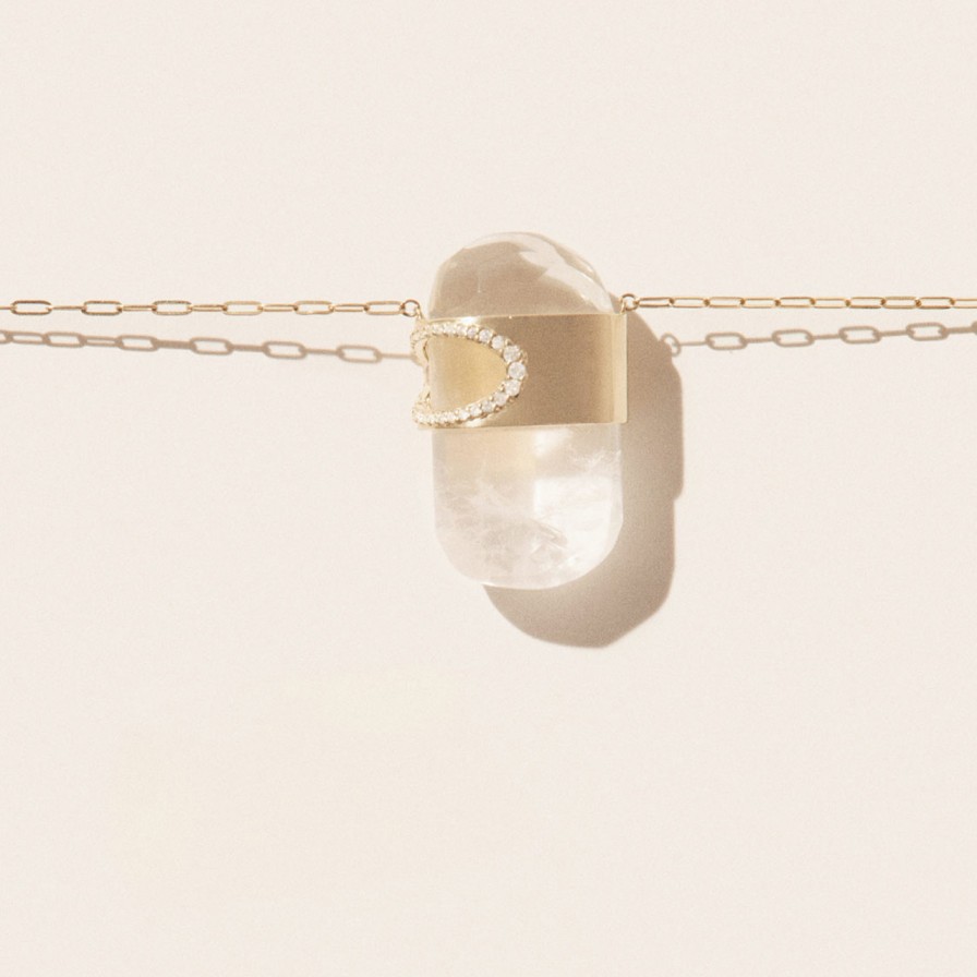 Necklaces Tomfoolery London | Gigi N 2 Yellow Gold, Crystal & White Sapphire Pendant