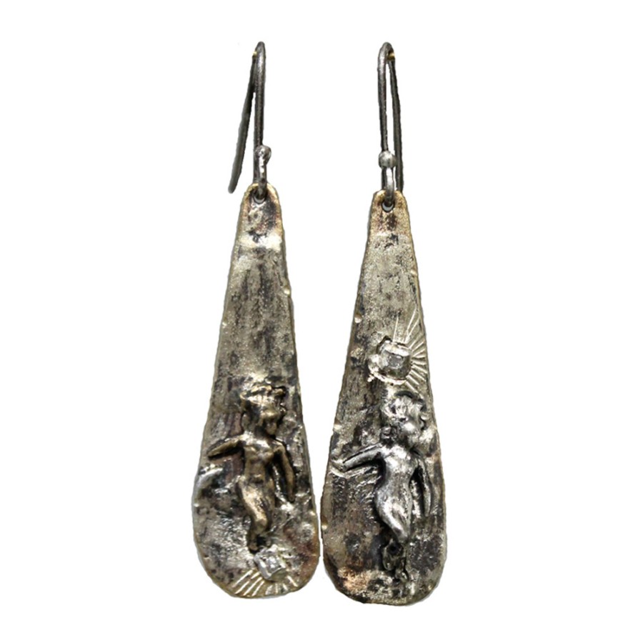 Earrings Tomfoolery London | Silver & Bronze 'Muses' Diamond Drop Earrings