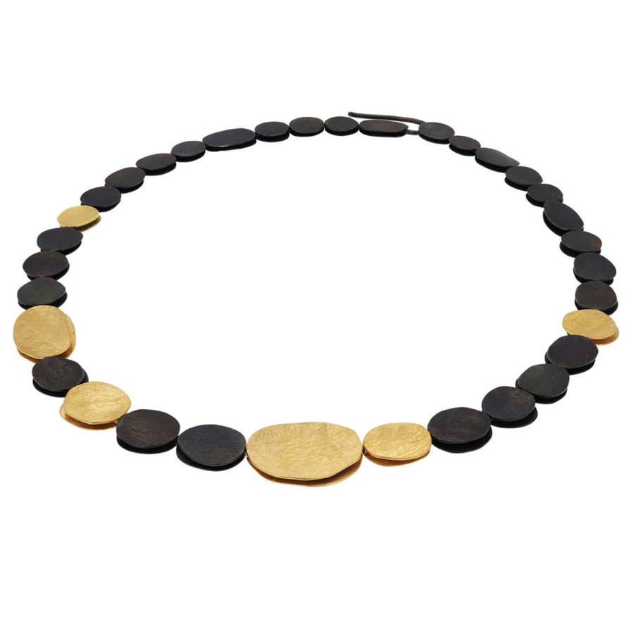 Necklaces Tomfoolery London | Brown & Gold Plated Textured Pebble Necklace