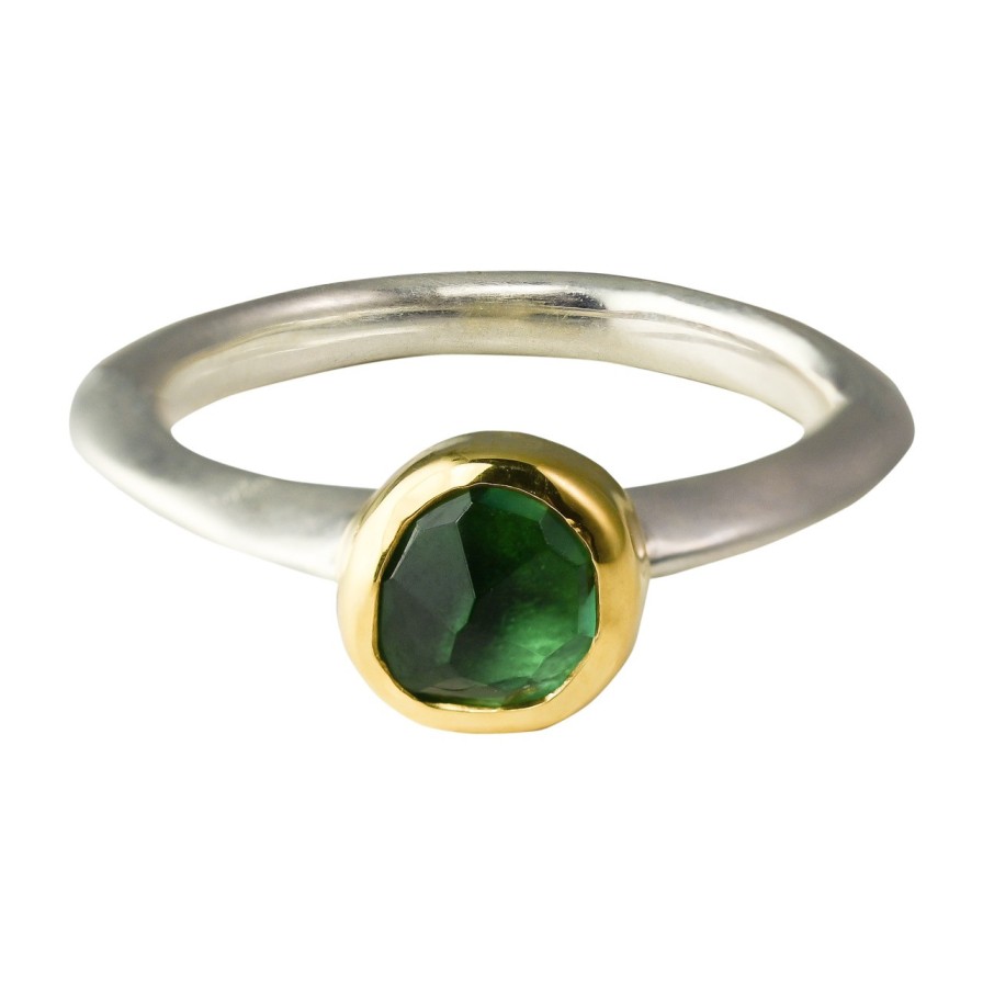 Rings Tomfoolery London | Irregular Green Amethyst, 18Ct Yellow Gold & Silver Stacking Ring