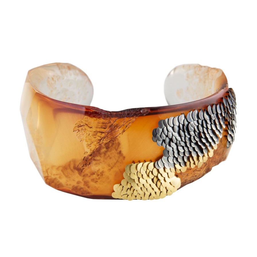 Bracelets Tomfoolery London | Murmur Acrylic Gold And Oxidised Silver Cuff