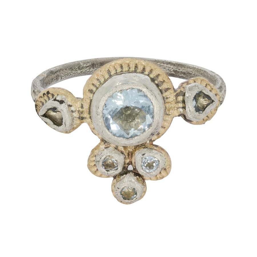 Rings Tomfoolery London | Aquamarine Crown Ring In Silver And 14Ct Yellow Gold