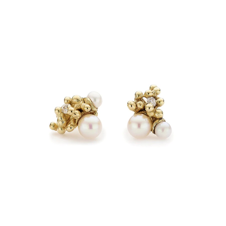 Earrings Tomfoolery London | Pearl And Diamond Cluster Studs