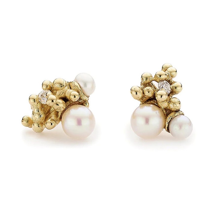 Earrings Tomfoolery London | Pearl And Diamond Cluster Studs