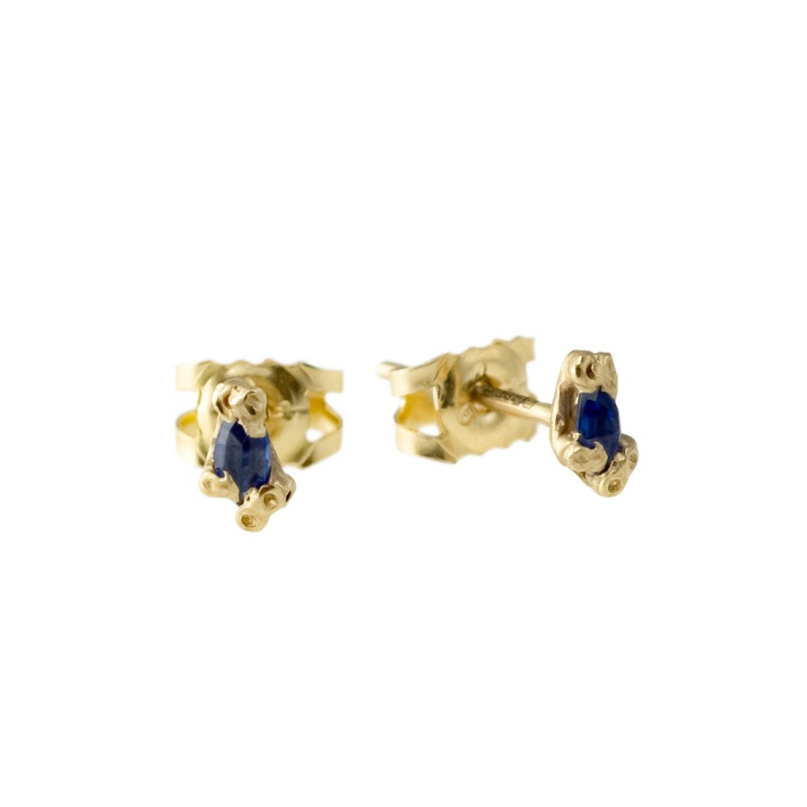 Earrings Tomfoolery London | Tiny Barnacle Blue Sapphire Studs