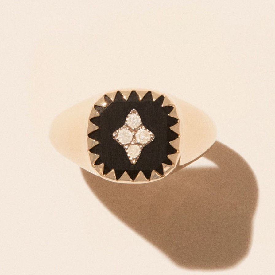 Rings Tomfoolery London | Pierrot Black Bakelite & 9Ct Yellow Gold Signet Ring