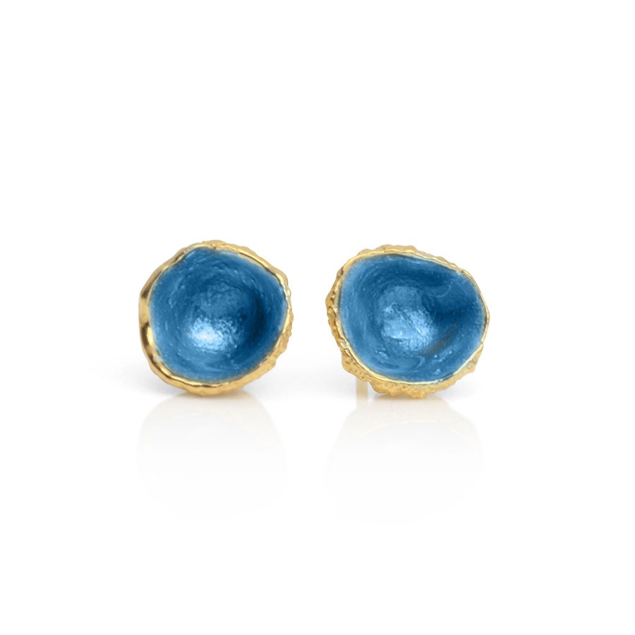 Earrings Tomfoolery London | Gold Vermeil & Enamel Acorn Studs In Sky